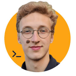 A headshot of Valerii Navalnyi, Software Developer, on an orange background with a command-line icon. From sketch to screen!