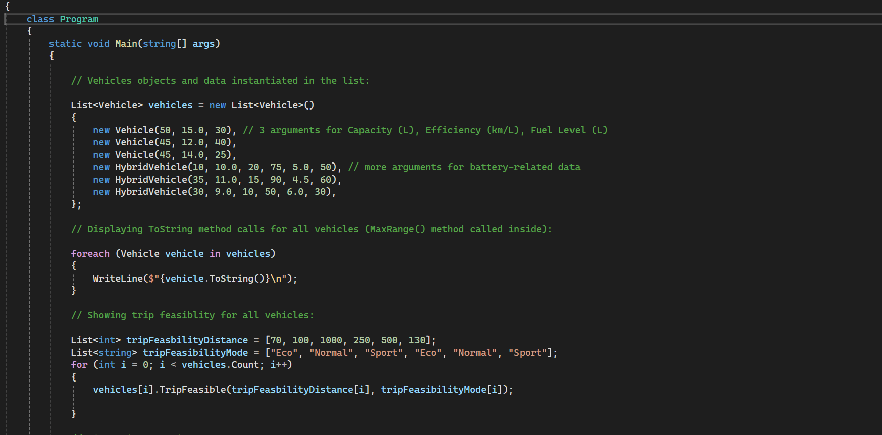 A screenshot of The Code for the Fleet Management System in Visual Studio.